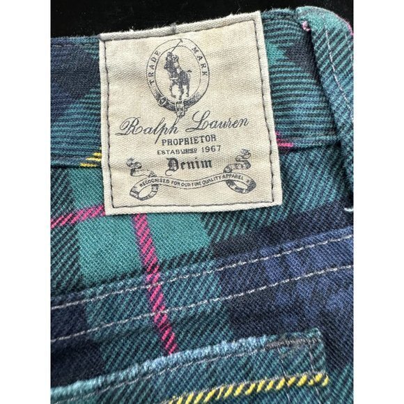 Ralph Lauren RL Cropped Skinny Plaid Jeans Pants Women Size 16 Green Blue | B1 - Picture 5 of 7